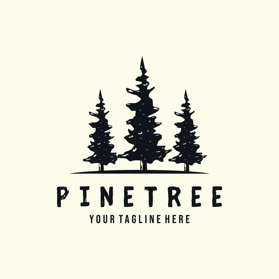 Pine Tree Vintage-Stil Logo Vektor Vorlage Illustration Design