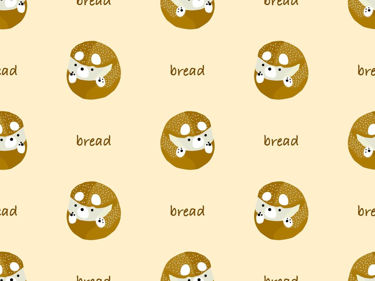bröd tecknad serie karaktär sömlös mönster på grädde bakgrund vektor