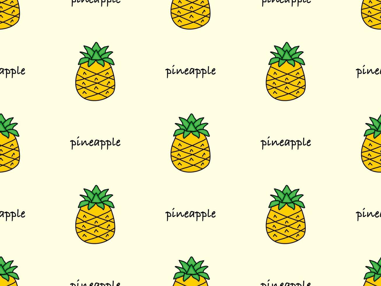 ananas tecknad serie karaktär sömlös mönster på gul bakgrund vektor