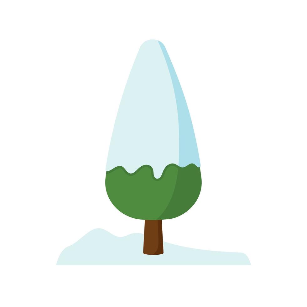 einfacher winterbaum mit schnee in der netten karikaturvektorillustration vektor