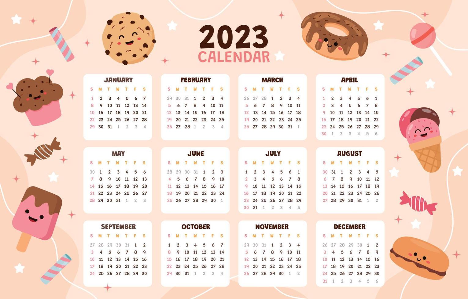 söt kalender 2023 mall vektor