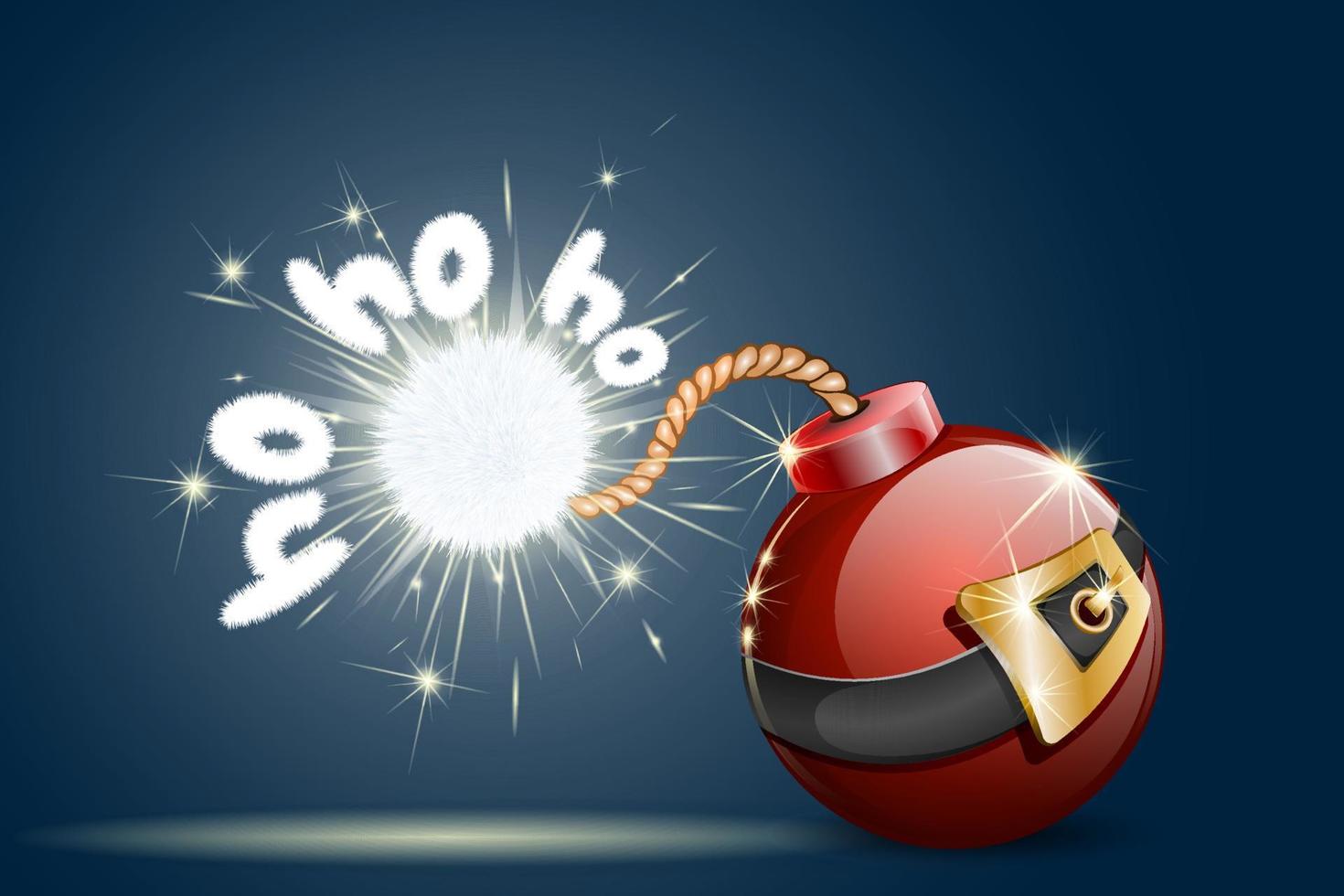 weihnachtsdekoration rote bombe stilisiert wie der weihnachtsmann mit pompon am ende des dochtes mit text ho ho ho. Weihnachtsverkaufskonzept. vektor