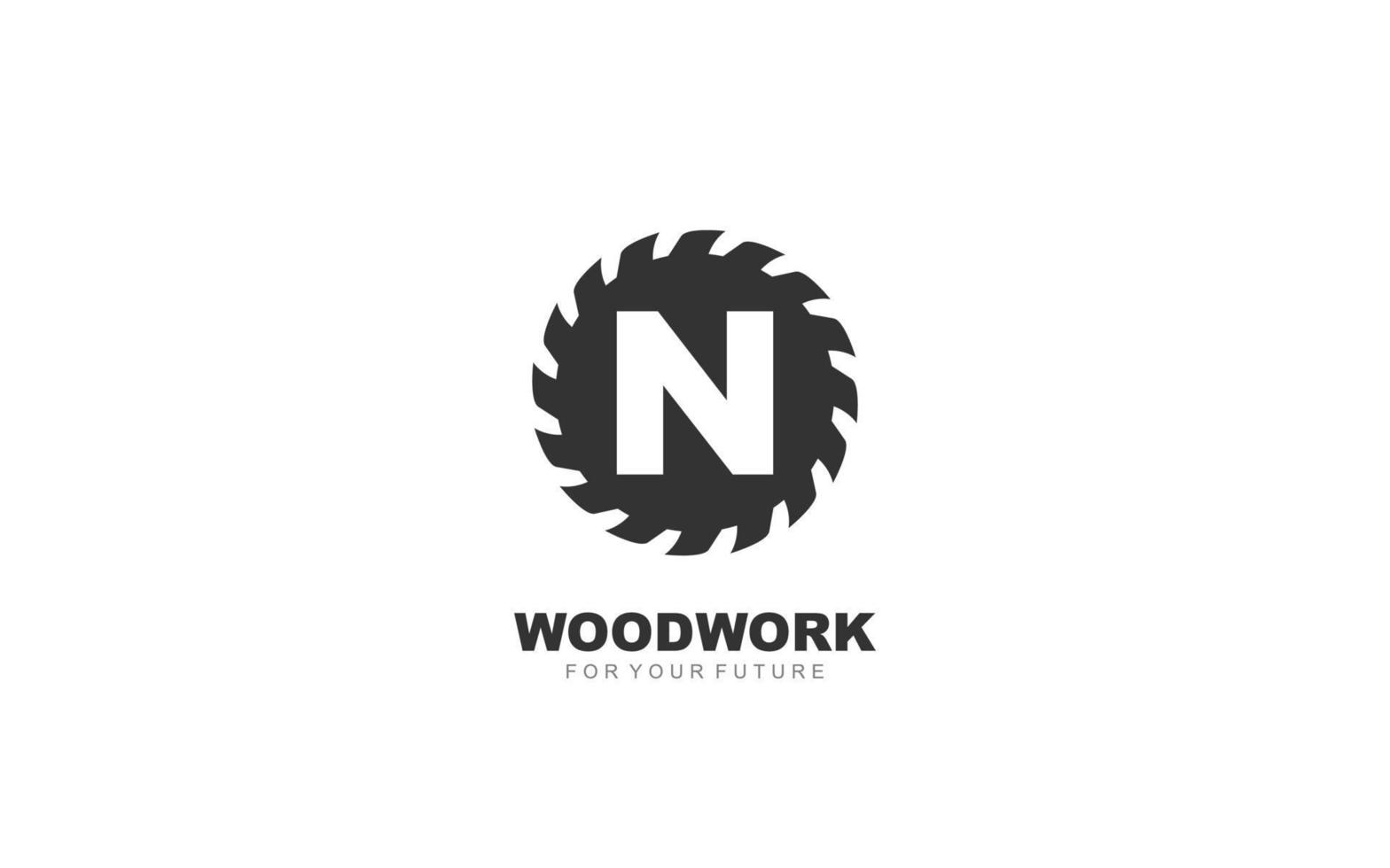 n Logo Sägewerksvektor für Holzbearbeitungsunternehmen. Anfangsbuchstabe Zimmerei Vorlage Vektor Illustration für Ihre Marke.