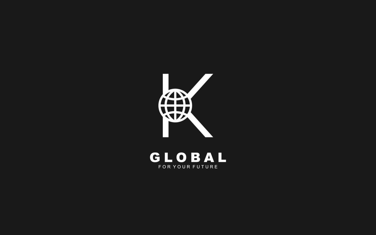 k-Logo-Globus für Identität. Netzwerkvorlagen-Vektorillustration für Ihre Marke. vektor