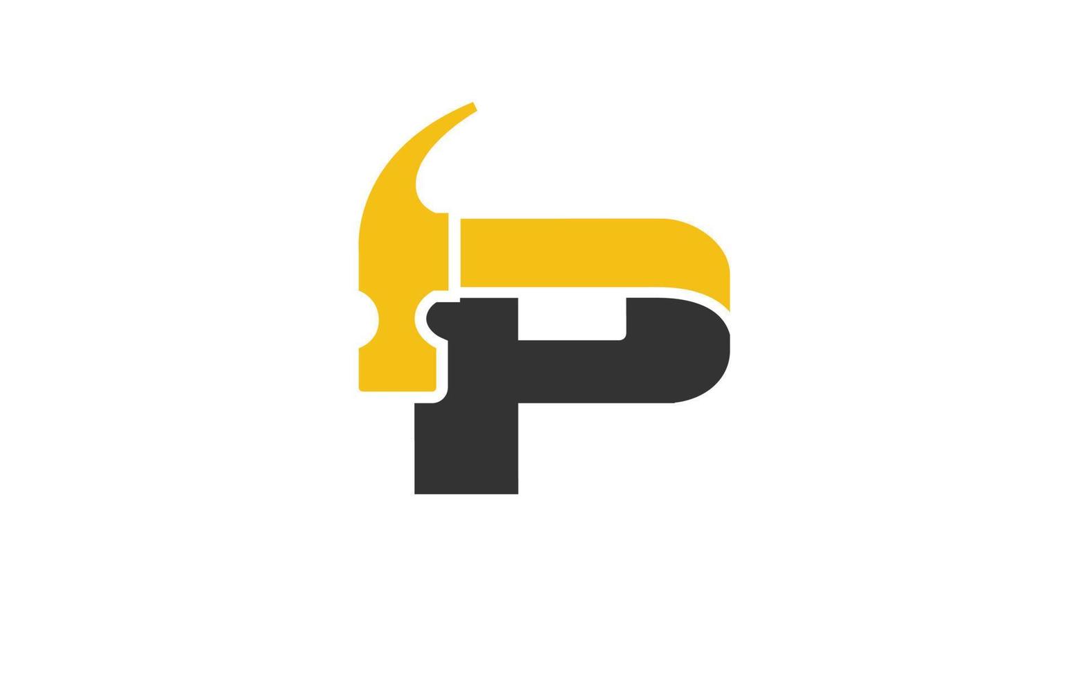 p-Logo-Konstruktionsvektor für Holzbearbeitungsunternehmen. Anfangsbuchstaben-Hammer-Vorlagenvektorillustration für Ihre Marke. vektor