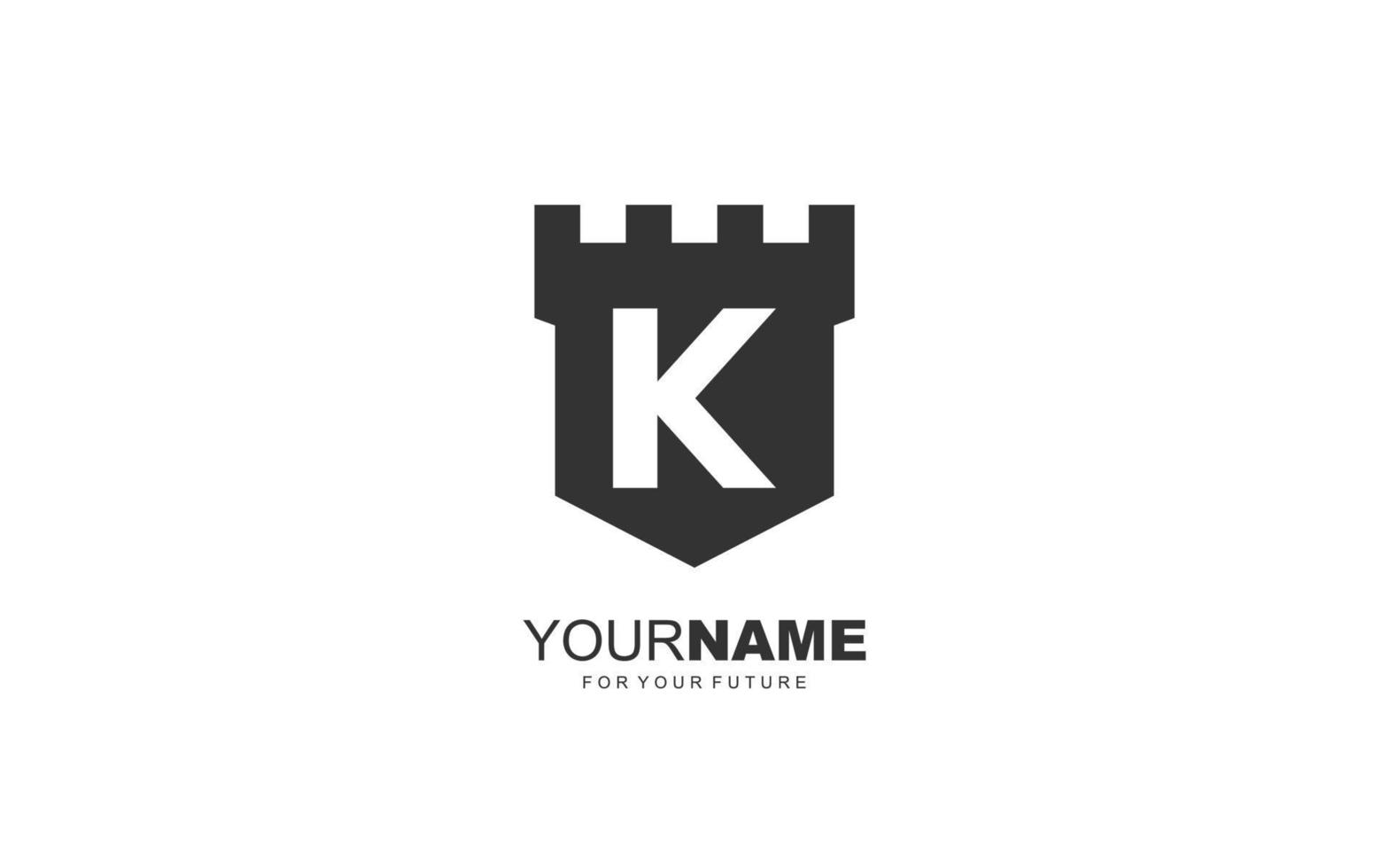 k-Logo-Festungsvektor für Identitätsunternehmen. Anfangsbuchstaben-Sicherheitsvorlagen-Vektorillustration für Ihre Marke. vektor