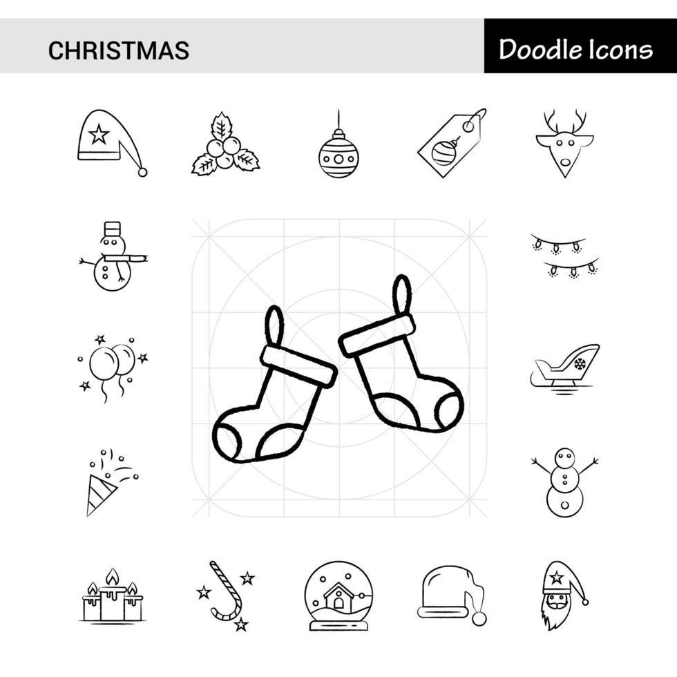 satz von 17 handgezeichneten weihnachtssymbolen vektor