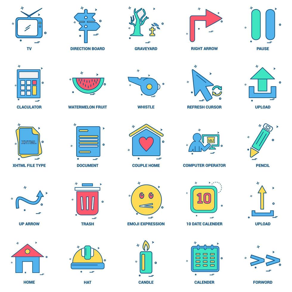 25 Business Concept Mix Flat Color Icon Set vektor