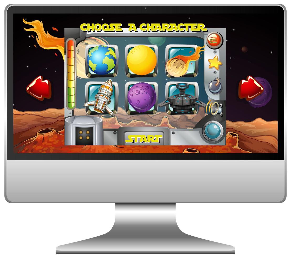 rymdspel på datorskärmen vektor