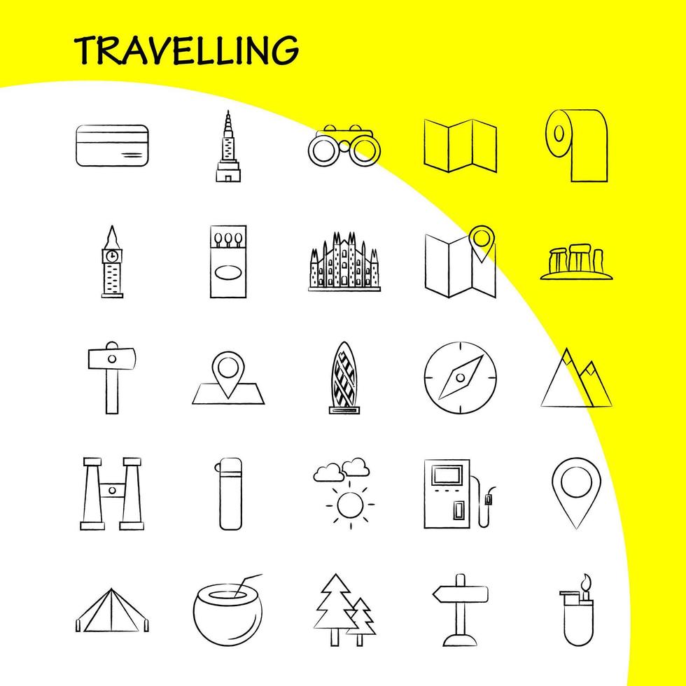 reisende handgezeichnete symbole für infografiken mobiles uxui-kit und druckdesign umfassen richtungstafel richtungsverkehrstafel gericht essen eps 10 vektor