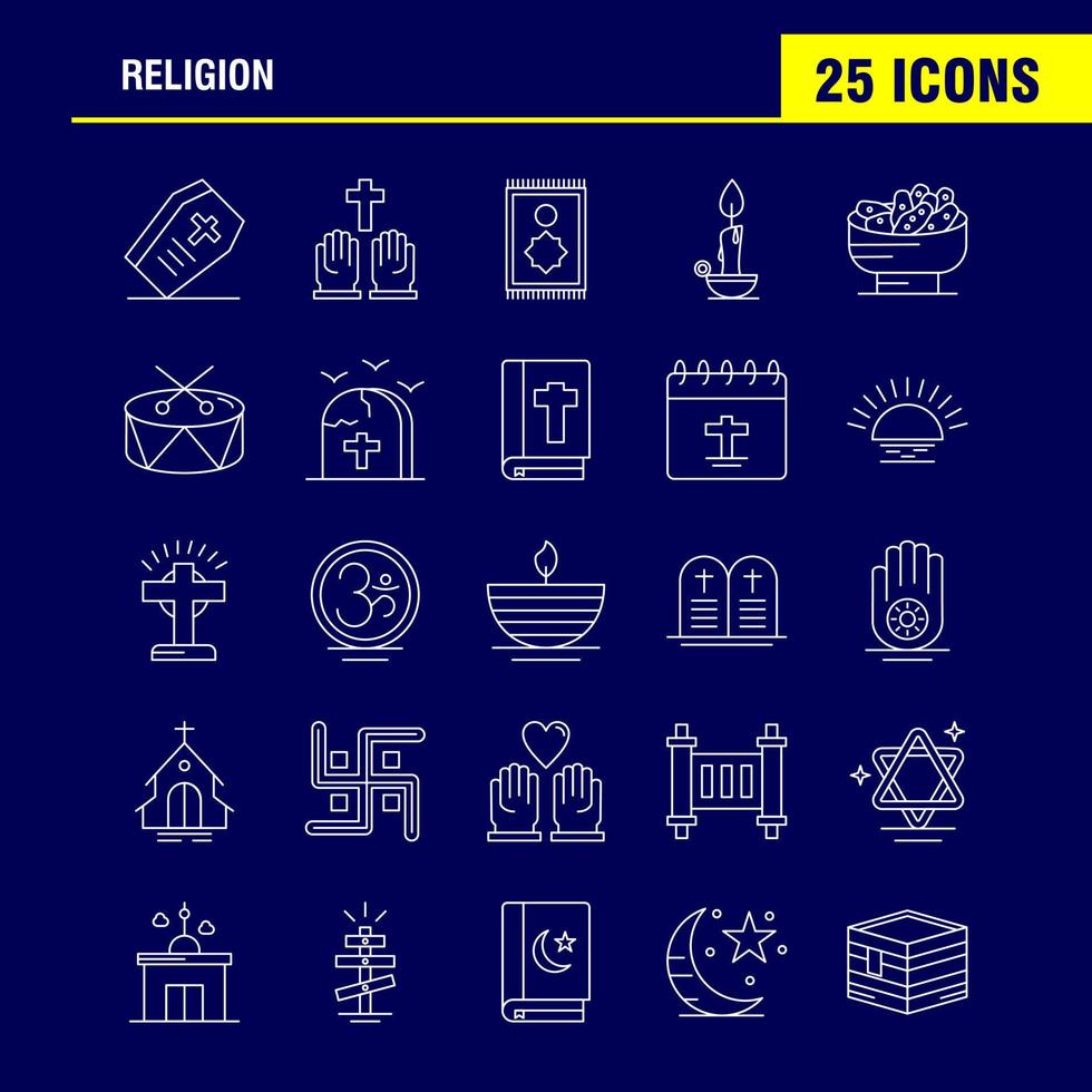 Religionszeilensymbole, die für Infografiken, mobiles Uxui-Kit und Druckdesign festgelegt wurden, umfassen Sarg Feiertage Religion Religion beten Kirche muslimisches Element Symbolsatz Vektor