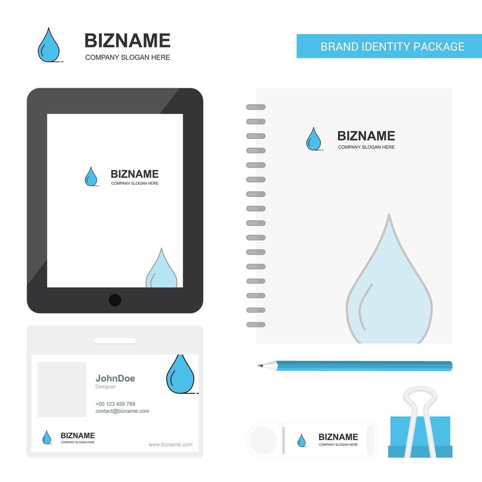 Wassertropfen Business Logo Tab App Tagebuch PVC Mitarbeiterkarte und USB-Marke stationäres Verpackungsdesign Vektorvorlage vektor