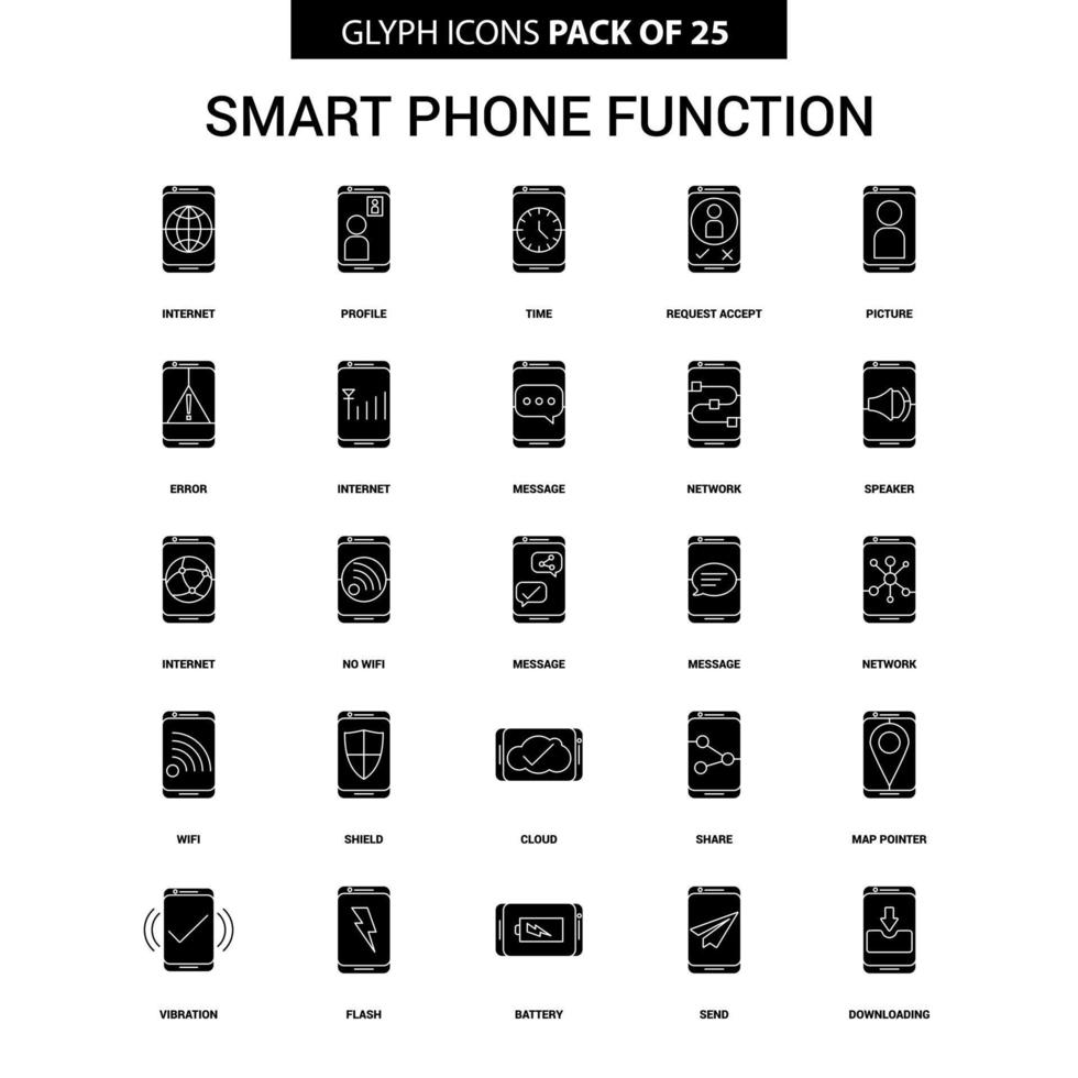 Smartphone-Funktionen Glyphen-Vektor-Icon-Set vektor