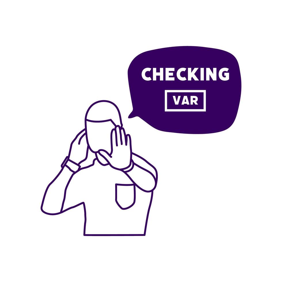 handgezeichneter schiedsrichter wartet auf var check. vektor