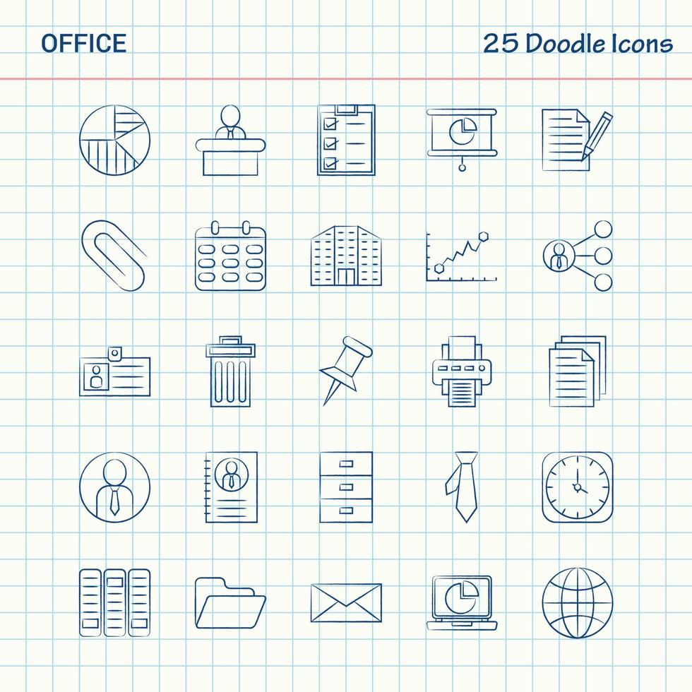 kontor 25 klotter ikoner hand dragen företag ikon uppsättning vektor