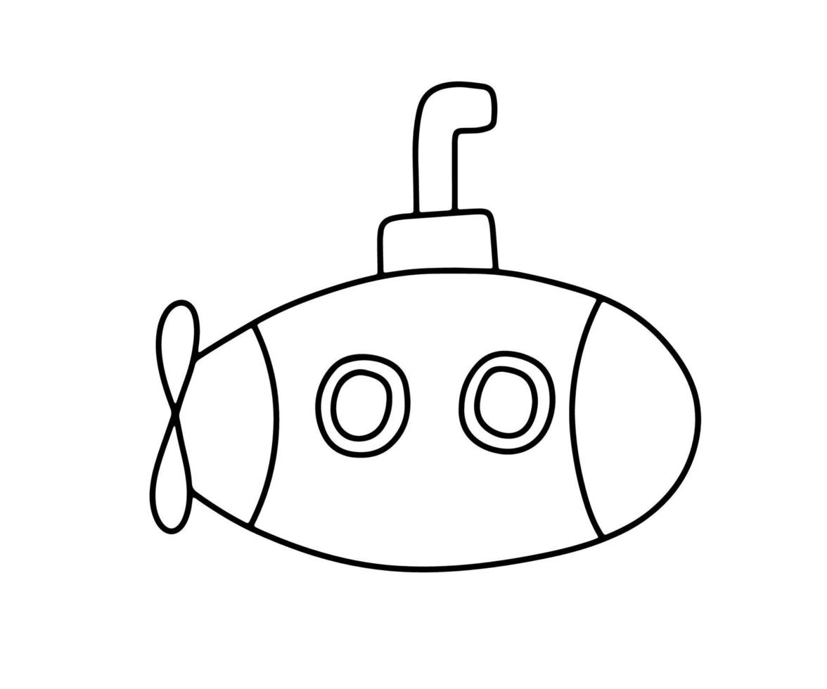 översikt retro u-båt bathyscaphe. barnslig vektor illustration isolerat på vit bakgrund