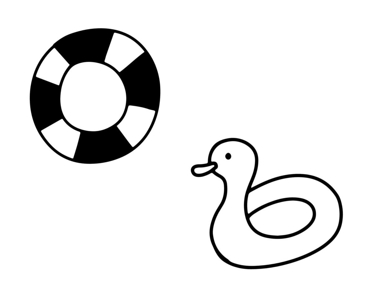 kindlicher Schwimmkreis. handgezeichnete Doodle-Symbole. hand gezeichnete umrissillustrationen lokalisiert auf weiß. vektor