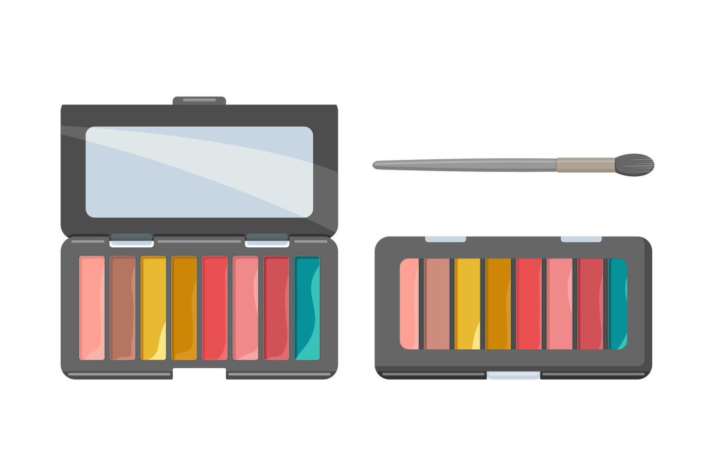 mehrfarbige Lidschattenpalette und Make-up-Pinsel. Vektor-Illustration vektor