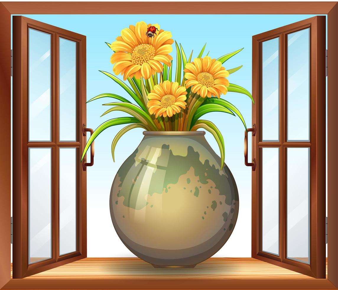 Blume in der Vase nahe Fenster vektor