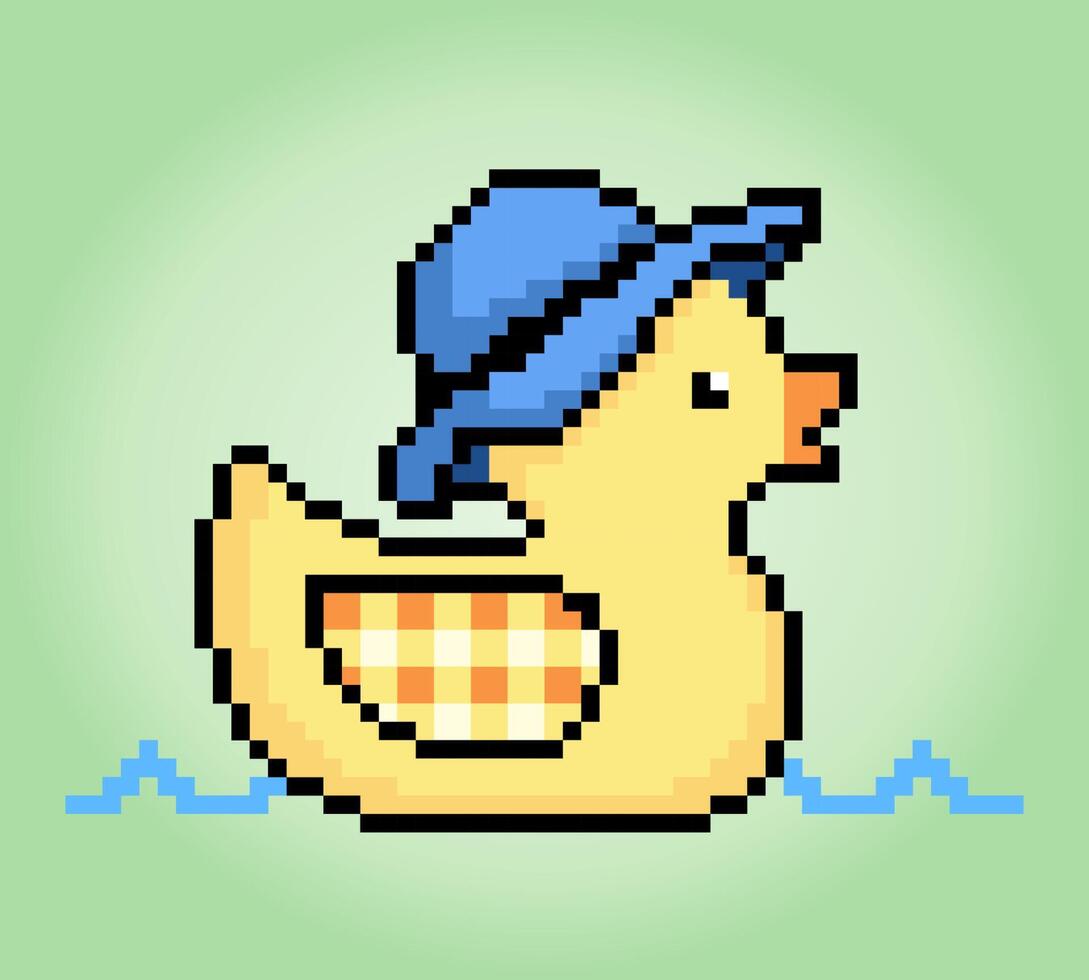 8-Bit-Ente mit Hutpixeln. Tierspiel-Assets in Vektorgrafiken. vektor