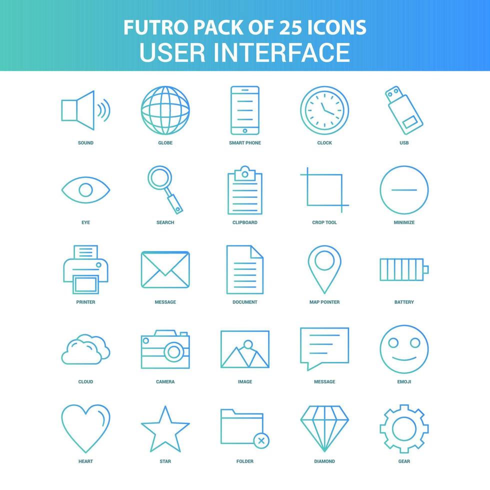 25 grün-blaues Futuro-Icon-Pack für die Benutzeroberfläche vektor