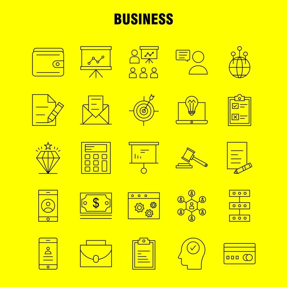 Business-Line-Symbol für Webdruck und mobiles Uxui-Kit wie Business-Dollar-Geld kaufen Business-Chat-Sandnachricht-Piktogramm-Packvektor vektor