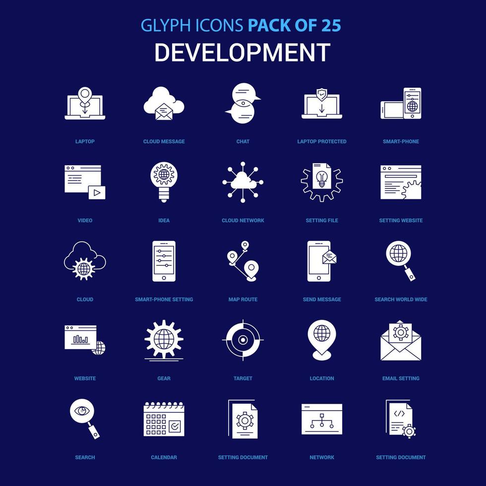 utveckling vit ikon över blå bakgrund 25 ikon packa vektor