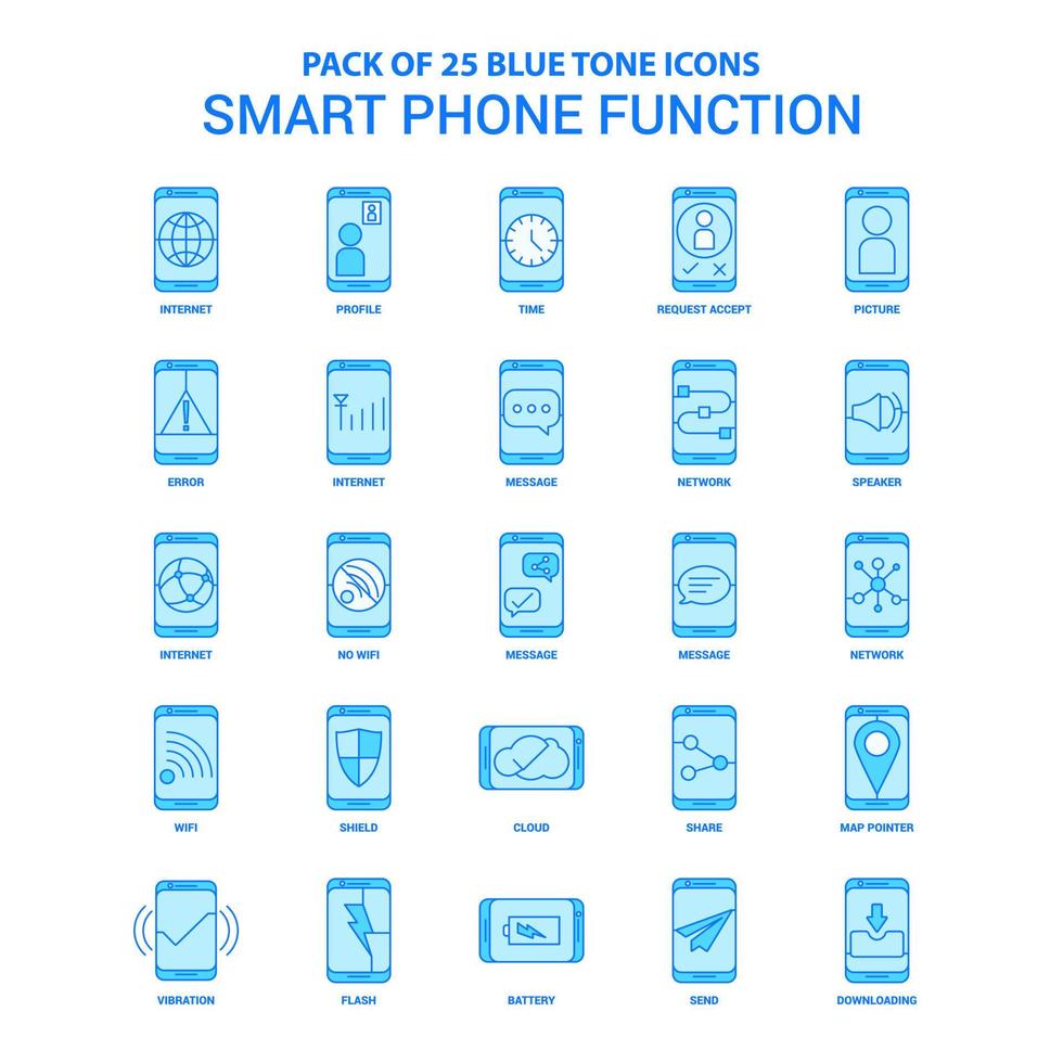 Smartphone-Funktionen Blauton-Icon-Pack 25 Icon-Sets vektor