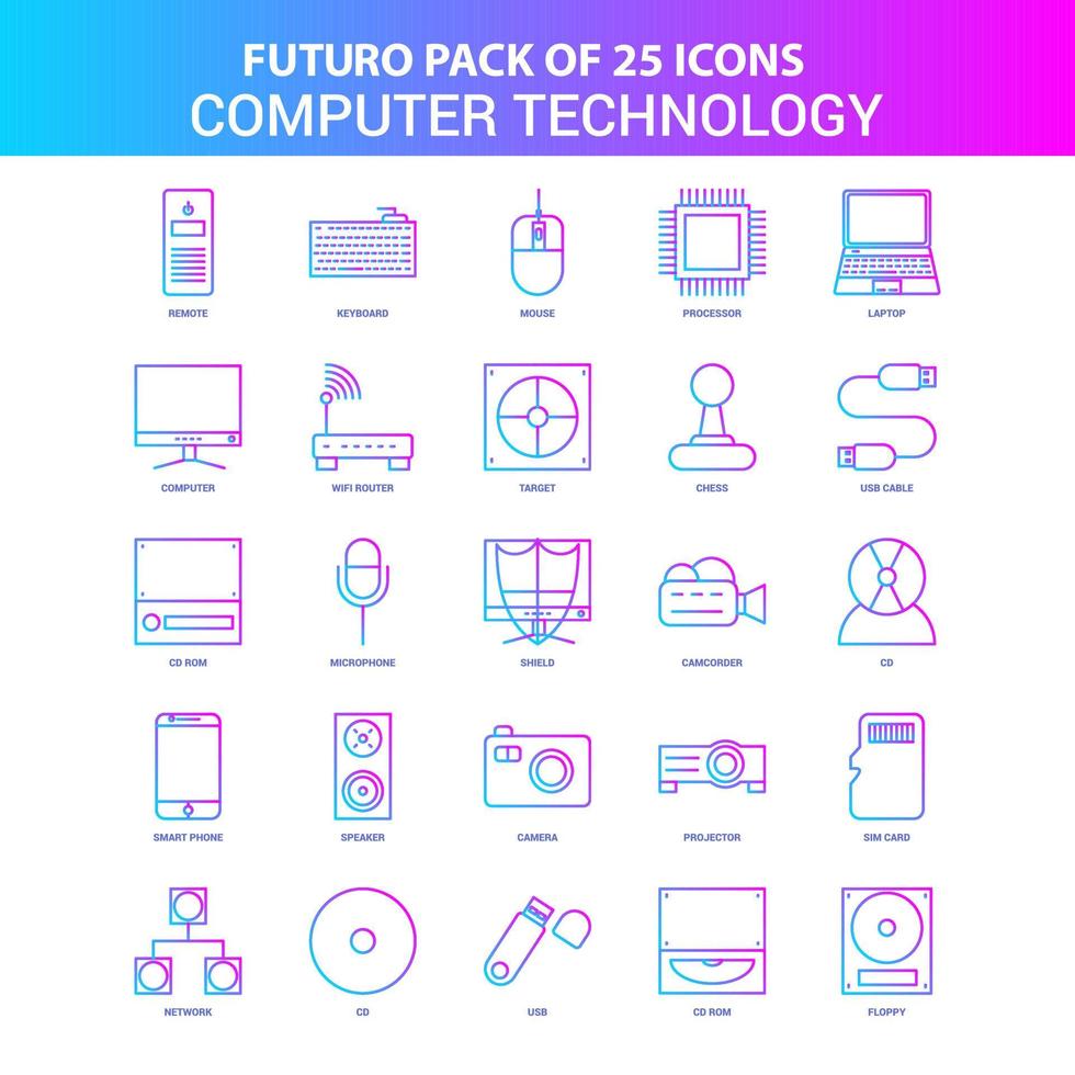 25 blaue und rosa Futuro-Computertechnologie-Icon-Pack vektor