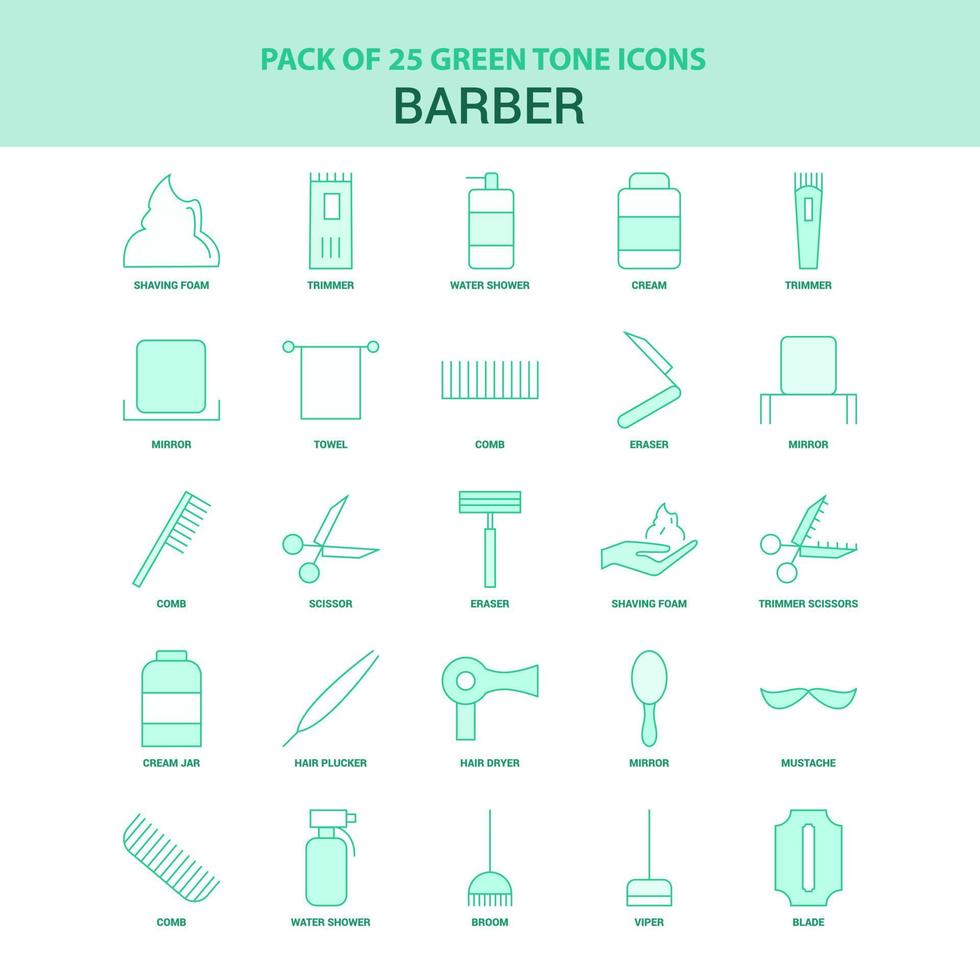 25 grön barberare ikon uppsättning vektor