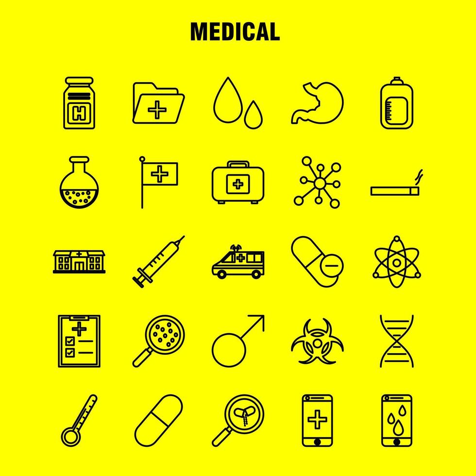 hälsa linje ikoner uppsättning för infographics mobil uxui utrustning och skriva ut design inkludera spruta medicinsk medicin sjukhus stetoskop medicinsk medicin läkare eps 10 vektor