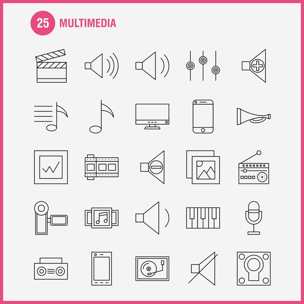 Multimedia-Liniensymbol für Webdruck und mobiles Uxui-Kit wie Handy-Hardware-Kamera-Videobild-Film-Piktogramm-Pack-Vektor vektor