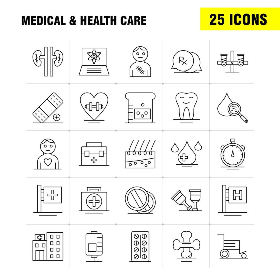 medicinsk och hälsa vård linje ikon för webb skriva ut och mobil uxui utrustning sådan som medicinsk chatt post sjukhus rullstol medicinsk sjukhus patient piktogram packa vektor