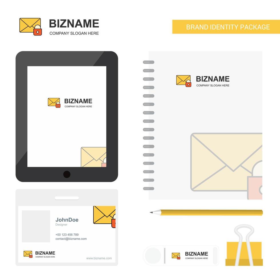 Secure Mail Business Logo Tab App Tagebuch PVC Mitarbeiterkarte und USB-Marke stationäres Paketdesign Vektorvorlage vektor