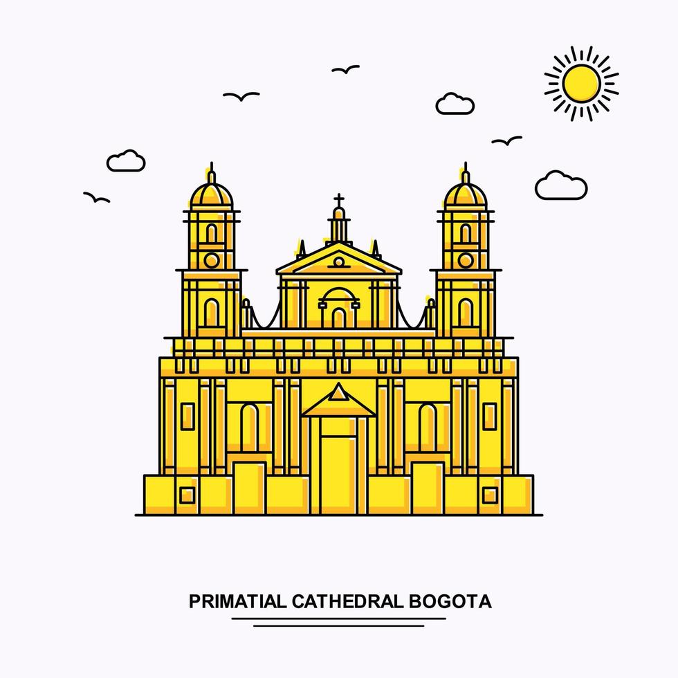 primat katedral bogota monument affisch mall värld resa gul illustration bakgrund i linje stil med skönhet natur scen vektor