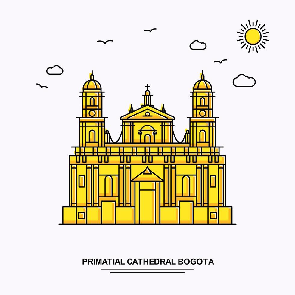 Primatial Cathedral Bogota Monument Poster Vorlage Weltreise gelber Illustrationshintergrund im Linienstil mit beauture Naturszene vektor