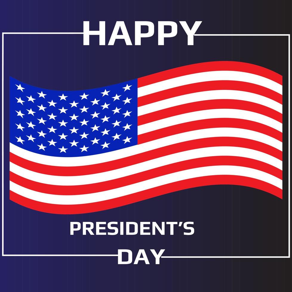 Happy Presidents' Day Typografie über beunruhigtem weißem Holzhintergrund mit amerikanischer Flaggengrenze. vektor
