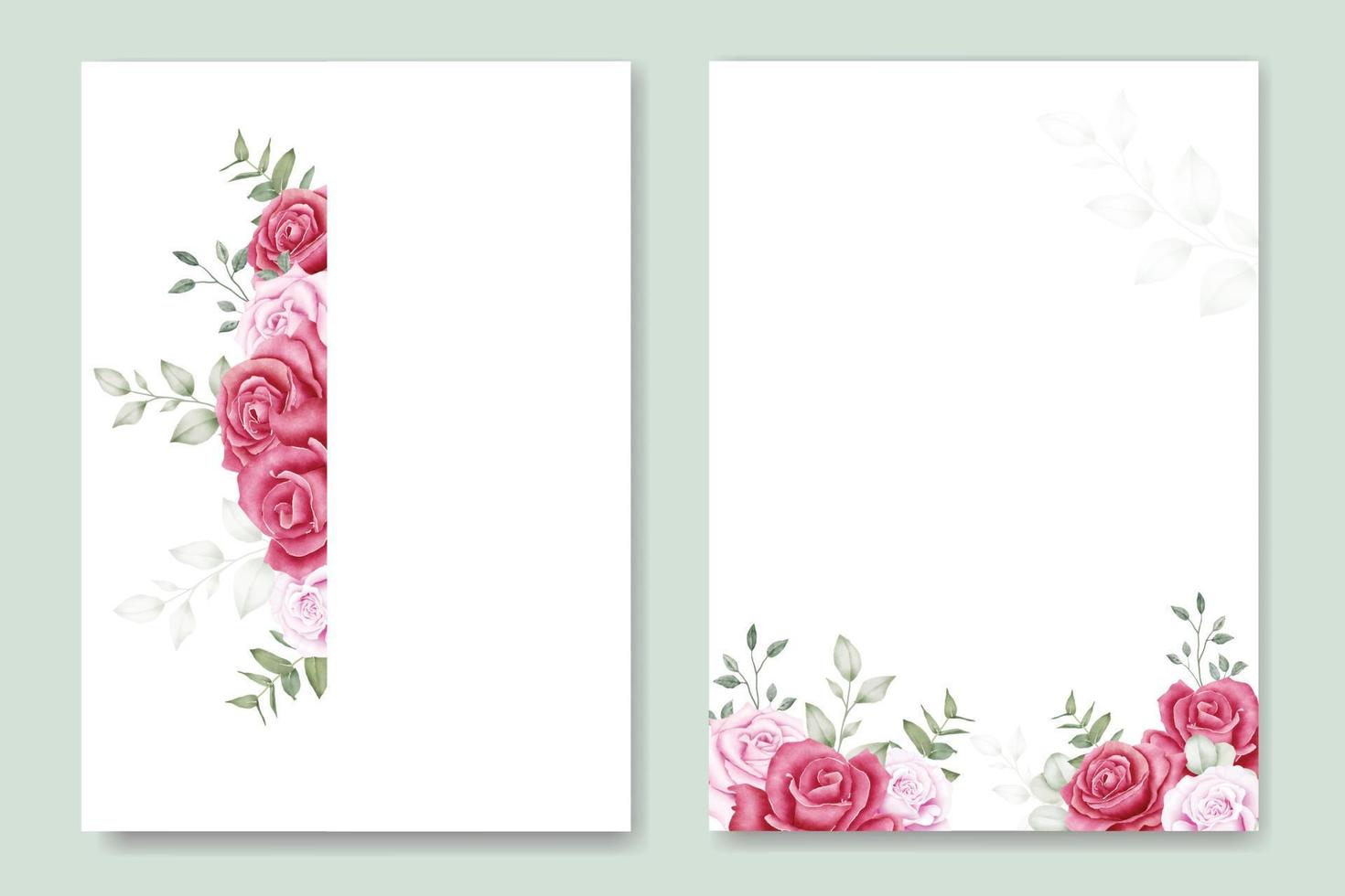 bröllop inbjudan kort med blommig ro vattenfärg vektor