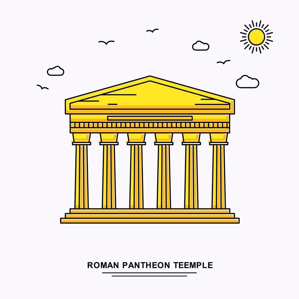 roman pantheon tempel monument affisch mall värld resa gul illustration bakgrund i linje stil med skönhet natur scen vektor