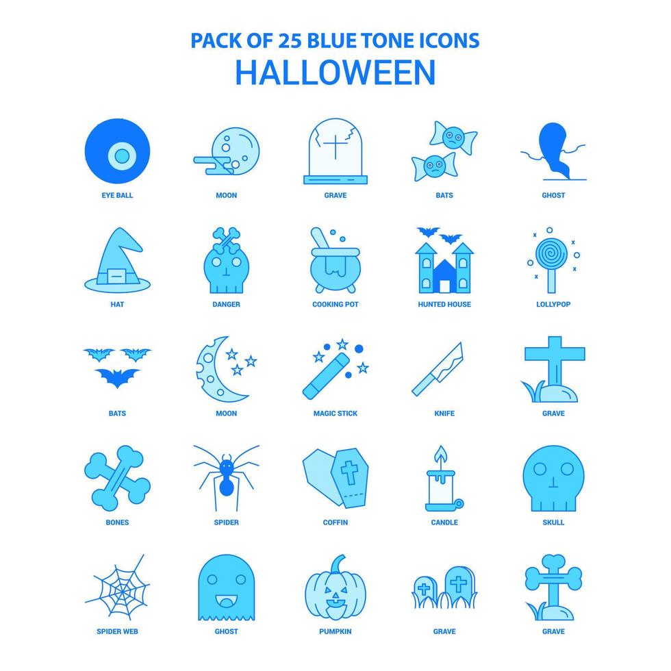 halloween blå tona ikon packa 25 ikon uppsättningar vektor