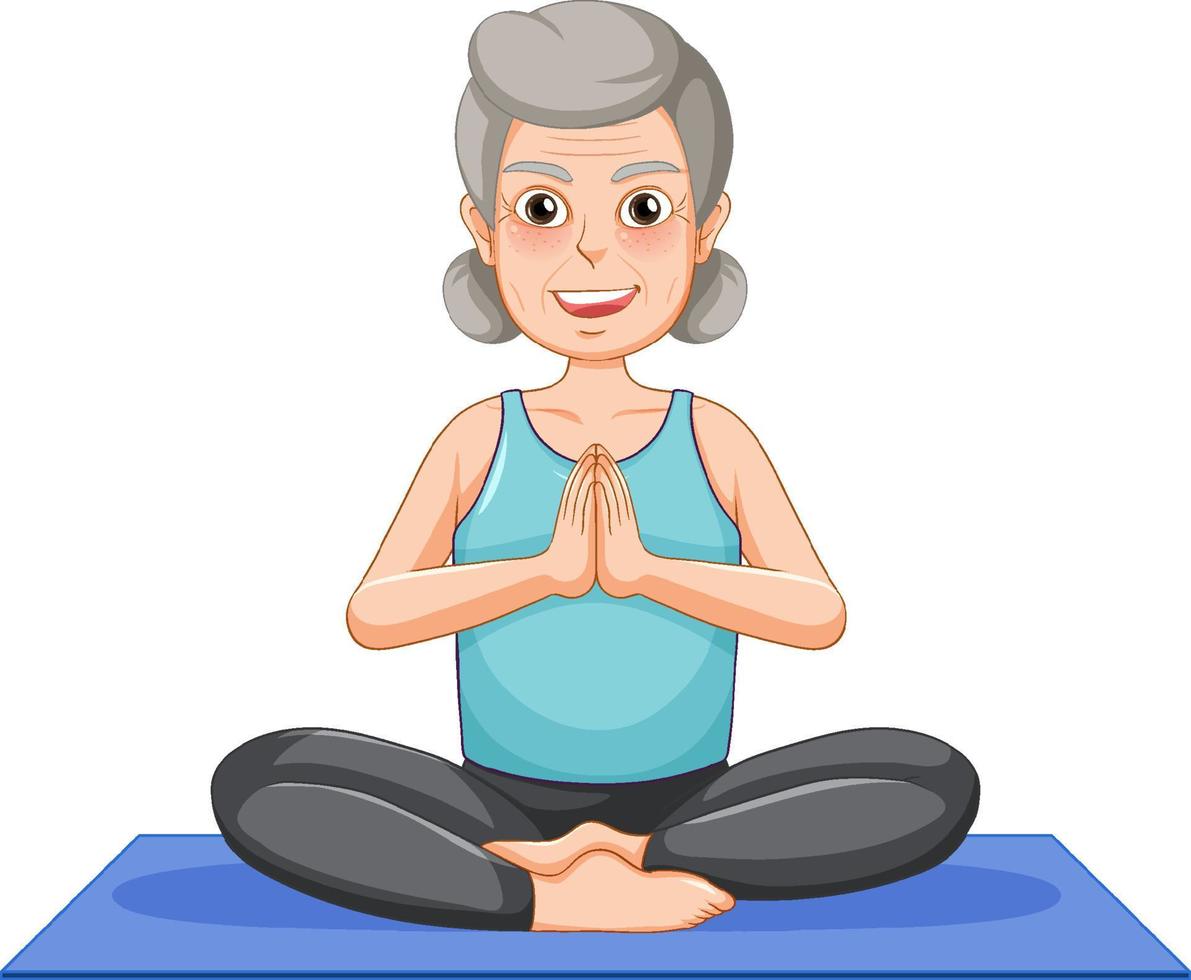 aktiva gammal kvinna håller på med yoga vektor