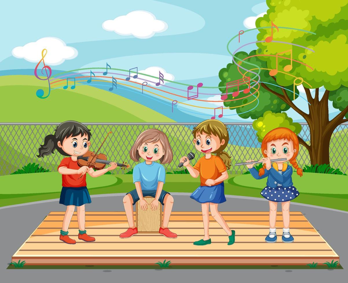 Kinder, die Musik im Park spielen vektor