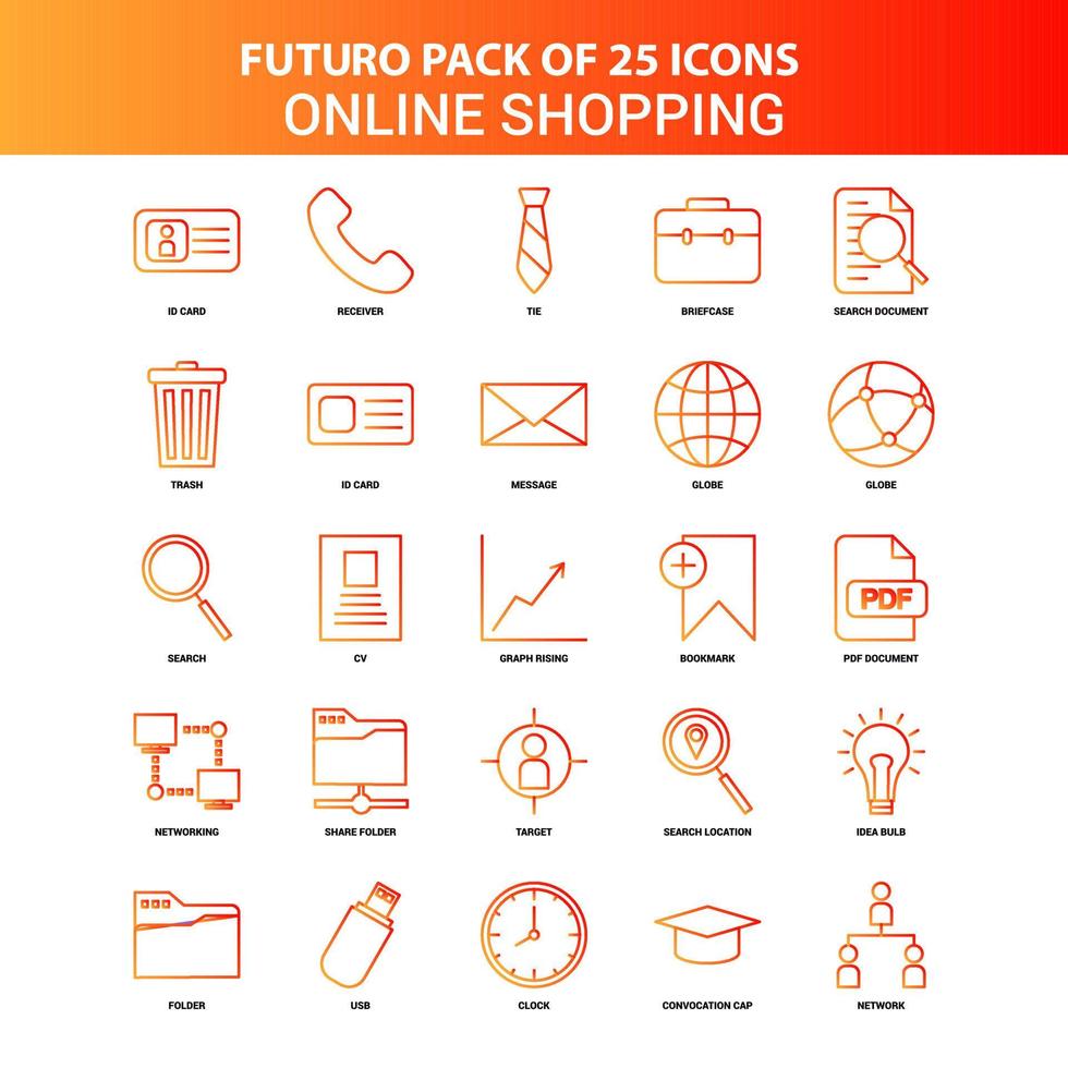 orange futuro 25 uppkopplad handla ikon uppsättning vektor