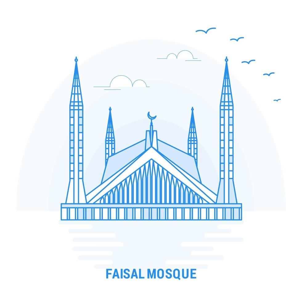 kreativer hintergrund und plakatvorlage des blauen wahrzeichens der faisal-moschee vektor