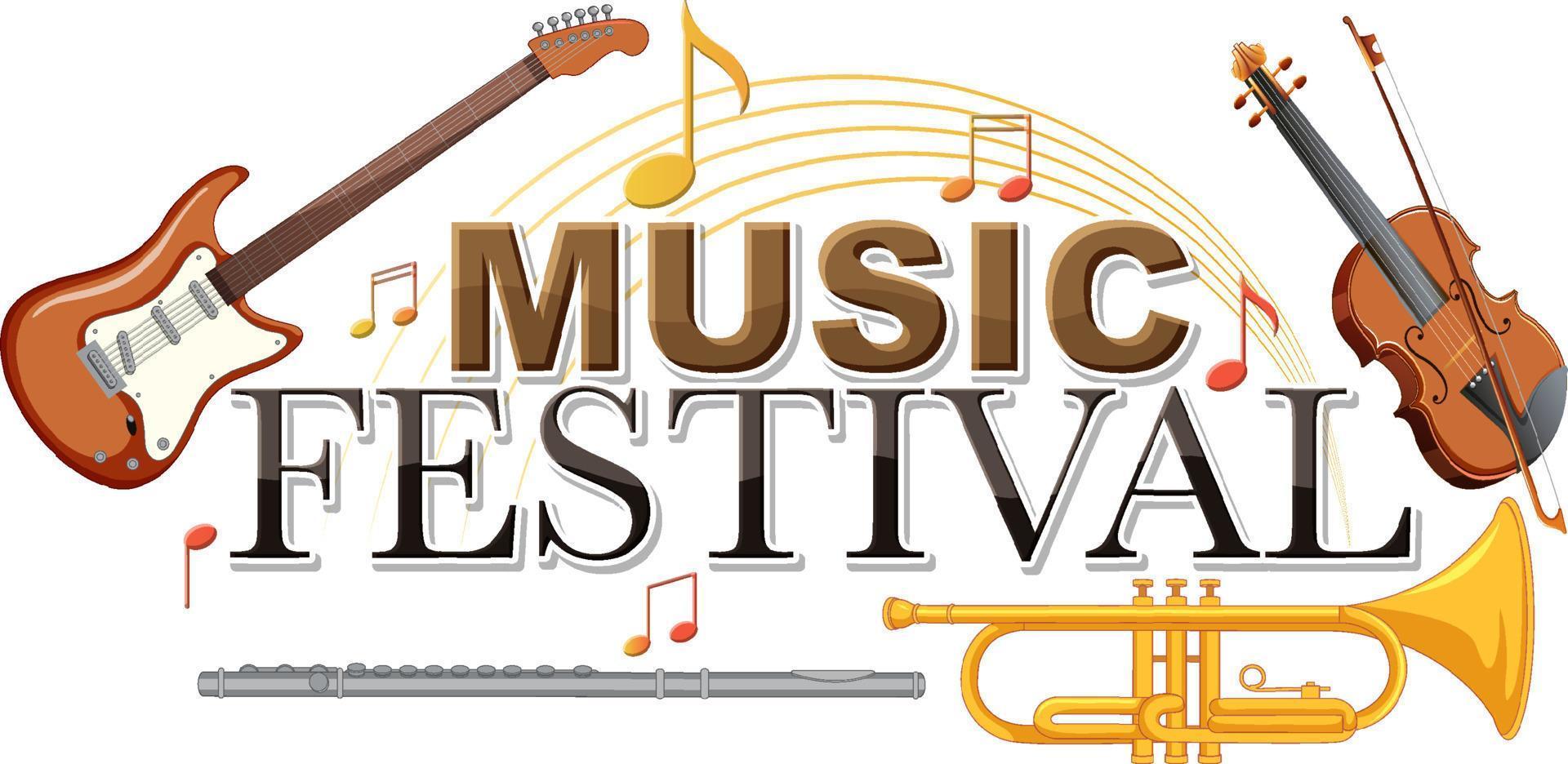 musik festival text med musikalisk instrument vektor