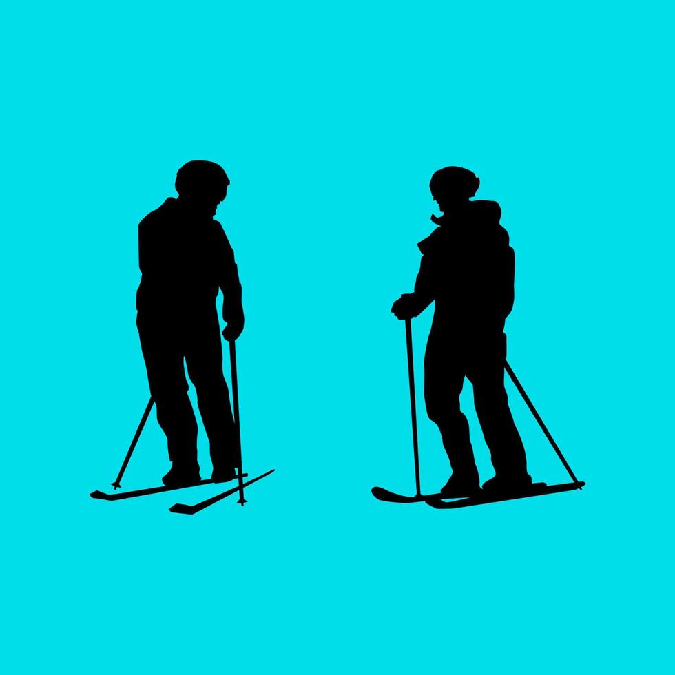 Silhouette von Menschen, die im Winter Skifahren vektor