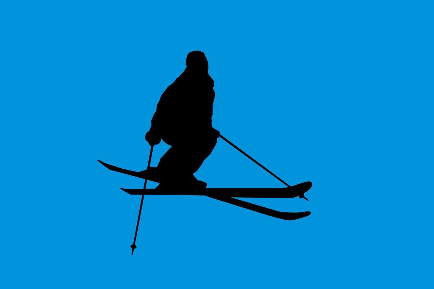 Silhouette von Menschen, die im Winter Skifahren vektor