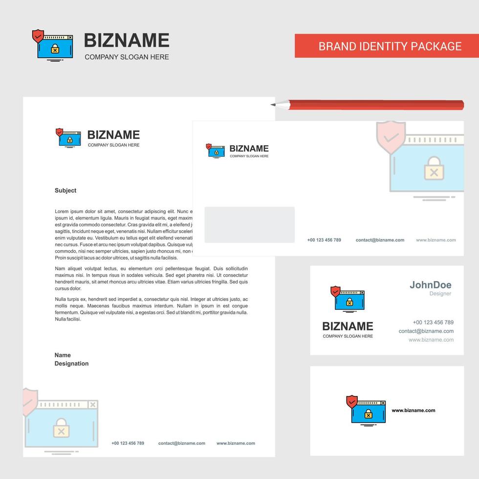 sicherer Website-Business-Briefkopf-Umschlag und Visitenkarten-Design-Vektorvorlage vektor