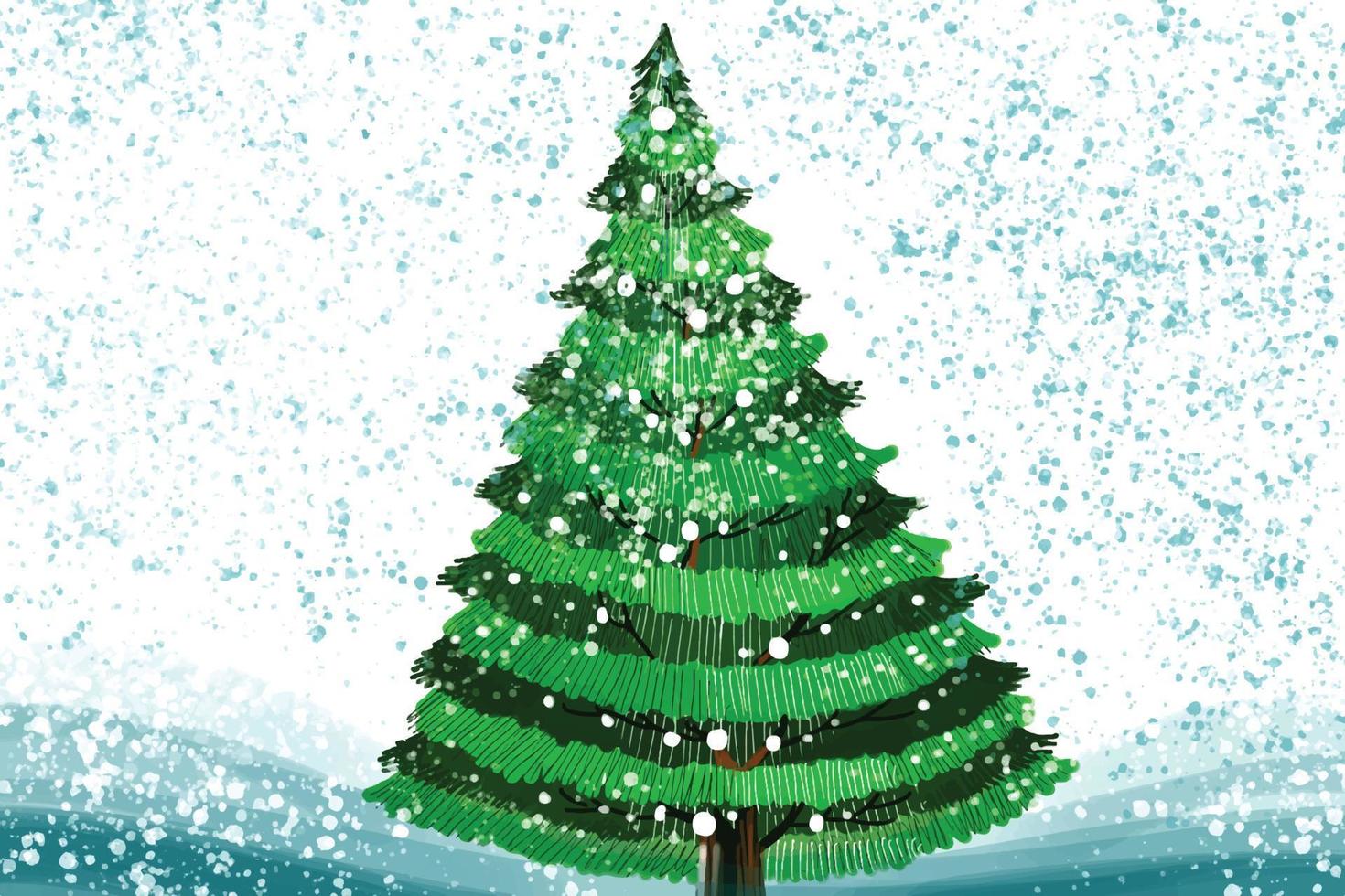 hand gezeichneter dekorativer weihnachtsbaumfeiertagskartenhintergrund vektor