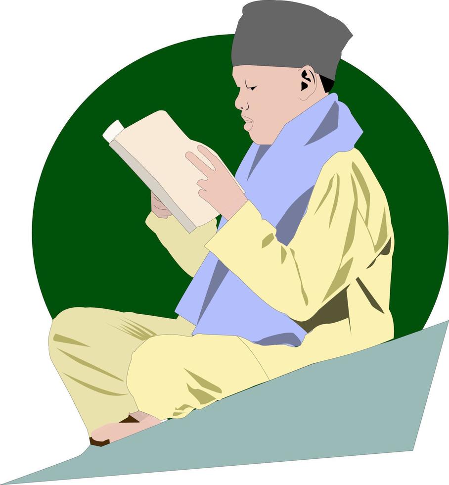 muslimischer junge, der heiligen koran für ramadan-aktivitätsvektor-illustrationsdesign liest. vektor